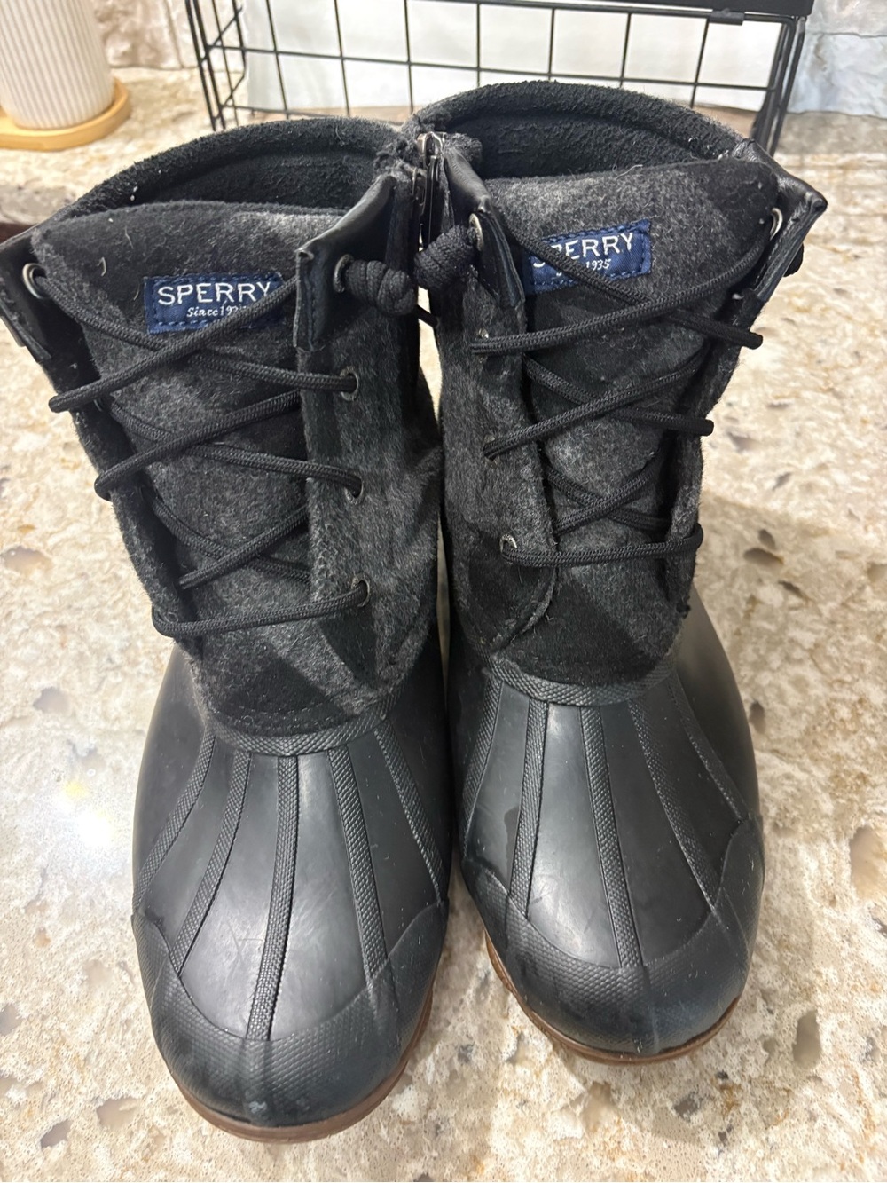 Sperry Black Lace-Up Waterproof Duck Boots